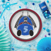 Assiettes En Carton Art Déco Comic Style Blue Race Car (Fête)