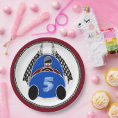 Assiettes En Carton Art Déco Comic Style Blue Race Car (Fête)