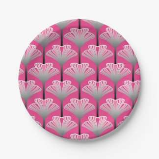 Assiettes En Carton Art déco Lily, Fuchsia rose et gris argenté