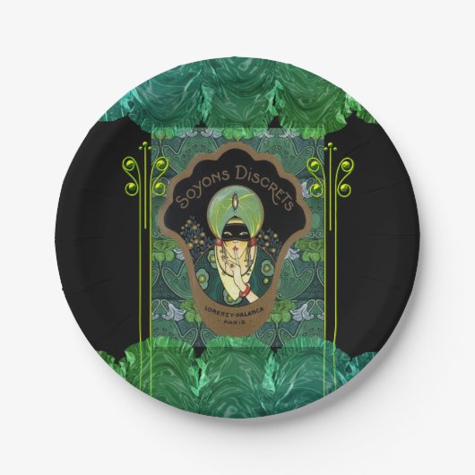 Assiettes En Carton Art déco masqué turban femme parfum français (Devant)