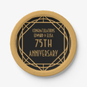 Assiettes En Carton Art Déco Noms 75 ans Anniversaire Or Noir (Devant)