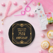 Assiettes En Carton Art Déco Noms 75e anniversaire Mariage Noir (Fête)