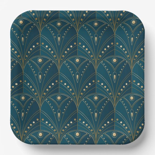Assiettes En Carton Art Deco pattern with gold geometric shapes (Recto)