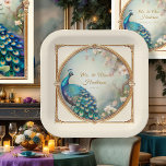 Assiettes En Carton Art Déco Peacock Elegant Mariage Flower Tree<br><div class="desc">JARDIN décontracté MARIAGE RÉCEPTION PLAQUES DE PAPIER, DÉCOR FÊTE | De belles assiettes personnalisées customisées en papier avec le nom de la Mariée et de la Salle et la date du mariage seront le thème de votre célébration. Un style vintage romantique et moderne d'un magnifique paon assis sur un arbre...</div>