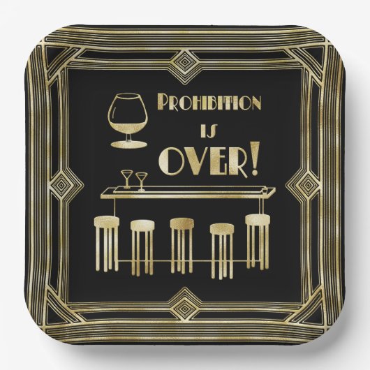 Assiettes En Carton Art Déco Retro Nouvel An interdit Bar (Recto)