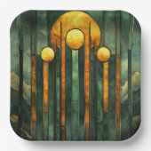 Assiettes En Carton Art déco Turquoise Vert Or Soleil (Recto)