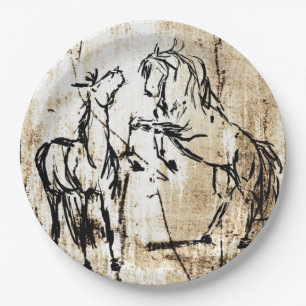 Assiettes En Carton Art équin élevant des chevaux