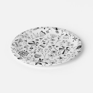 Assiettes En Carton Art floral de ligne monochrome