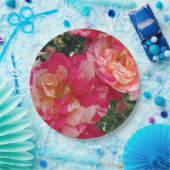 Assiettes En Carton Art Floral Rose rayé rose et blanc (Fête)