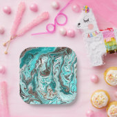 Assiettes En Carton Art fluide en marbre turquoise et noir (Fête)