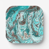 Assiettes En Carton Art fluide en marbre turquoise et noir (Recto)