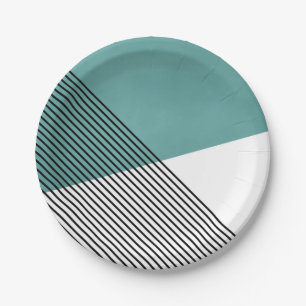 Assiettes En Carton Art géométrique simple noir, blanc et turquoise