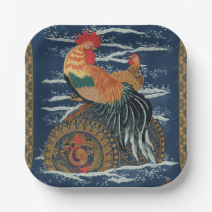 Assiettes En Carton Art japonais vintage représentant un coq dragon fe