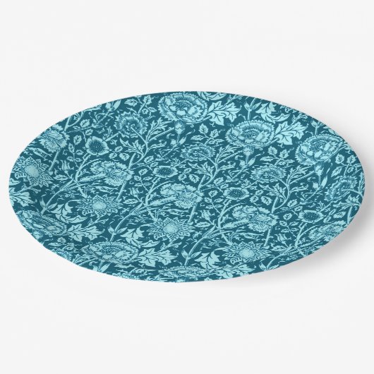 Assiettes En Carton Art nouveau Carnation Damask, Indigo et Sky Blue (Angle)