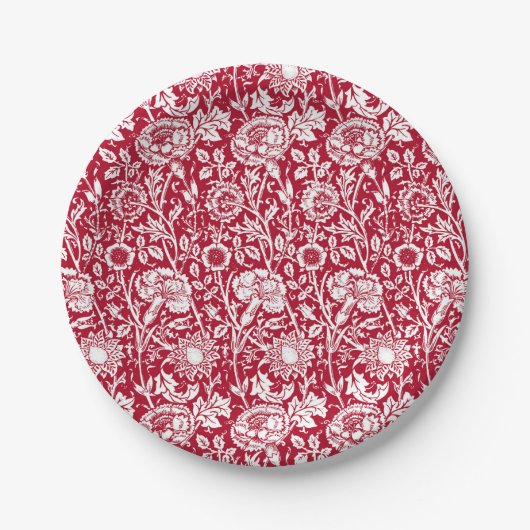 Assiettes En Carton Art Nouveau Carnation Damask, rouge et blanc (Devant)