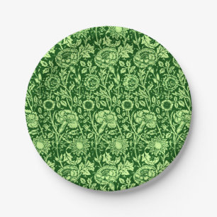Assiettes En Carton Art Nouveau Damassé Œillet, Vert Forêt