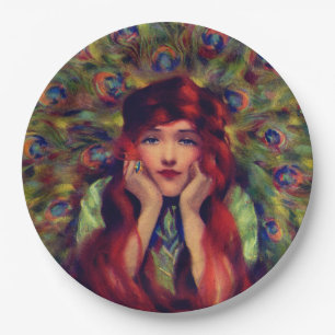 Assiettes En Carton Art nouveau déco femme plumes de paon élégantes