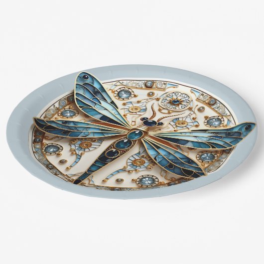 Assiettes En Carton Art Nouveau Dragonfly Sapphires Or élégant (Angle)