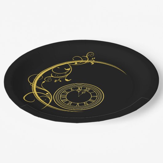 Assiettes En Carton Art Nouveau Or Nouvel An Horloge (Angle)