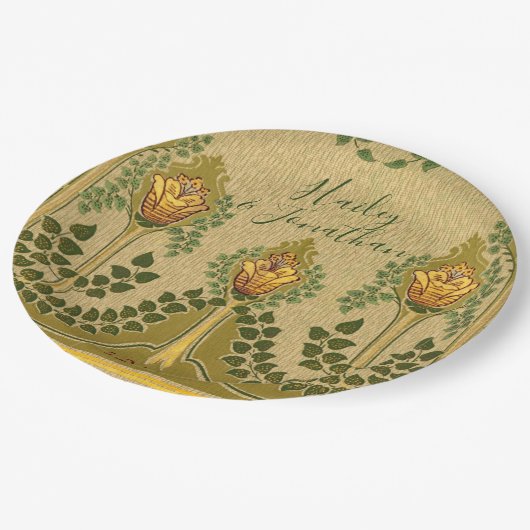 Assiettes En Carton Art Nouveau tiges Fleur Tulip Petits Feuilles ivoi (Angle)