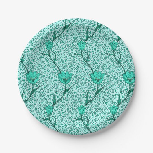 Assiettes En Carton Art Nouveau Tulip Damask, Turquoise (Devant)