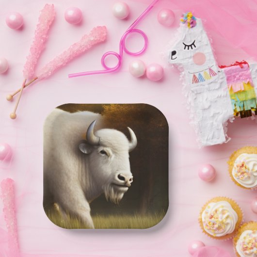 Assiettes En Carton Art numérique de buffle blanc mystique (Fête)