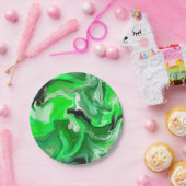 Assiettes En Carton Art numérique vert en marbre fluide (Fête)