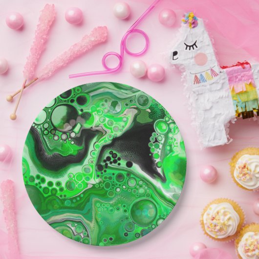 Assiettes En Carton Art numérique vert en marbre fluide (Fête)