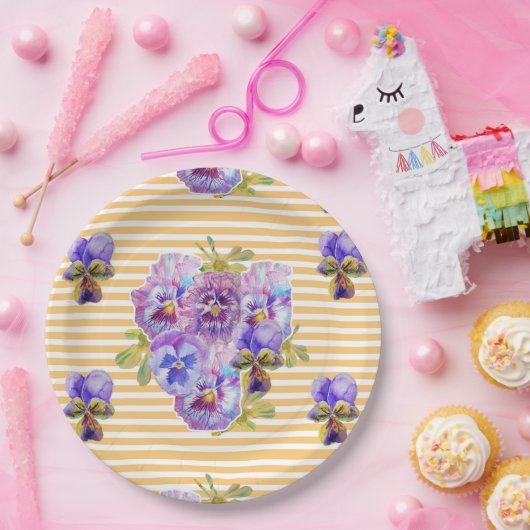 Assiettes En Carton Art Pansy Jaune Fleurs Motif Papier Plaque (Fête)