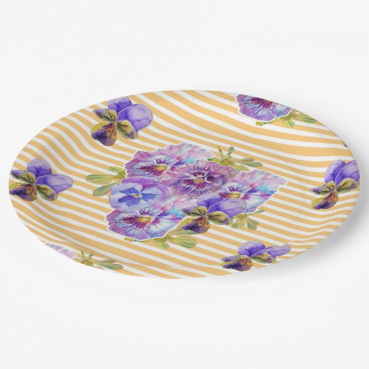 Assiettes En Carton Art Pansy Jaune Fleurs Motif Papier Plaque (Angle)