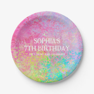 Assiettes En Carton Art Party Paint Splatter Rainbow Kids