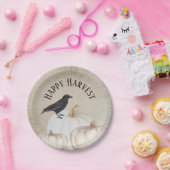 Assiettes En Carton Art populaire Bonne récolte Citrouille blanc (Fête)