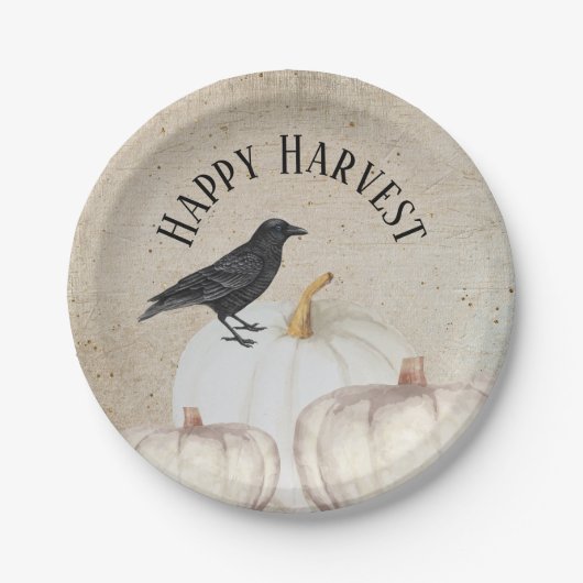 Assiettes En Carton Art populaire Bonne récolte Citrouille blanc (Devant)