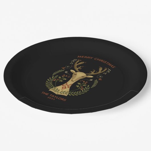 Assiettes En Carton Art populaire moderne Sticker Carré rennes de Noël (Angle)