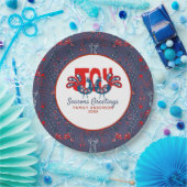 Assiettes En Carton Art populaire Noël Oiseau scandinave Rouge Bleu (Fête)