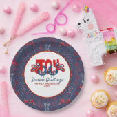 Assiettes En Carton Art populaire Noël Oiseau scandinave Rouge Bleu (Fête)