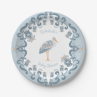 Assiettes En Carton Art populaire Whimsical Bleu | Plaque de papier Ba