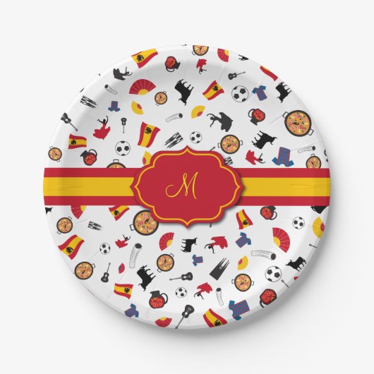 Assiettes En Carton Articles espagnols avec le drapeau pour ajouter (Devant)