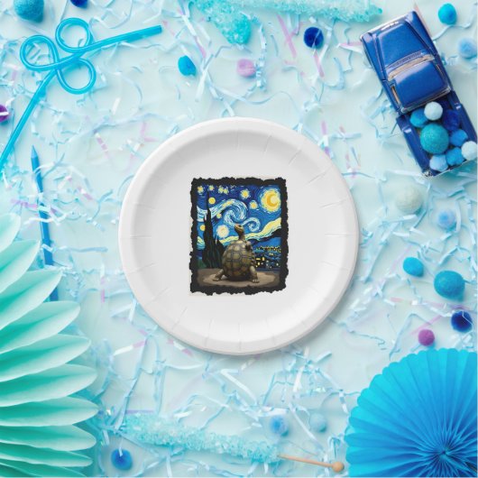 Assiettes En Carton Artistic Turtle Shirt Starry Night Turtle (2) (Fête)