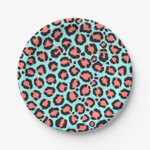 Assiettes En Carton Artsy Trendy Coral Mint Turquoise Leopard Poster d