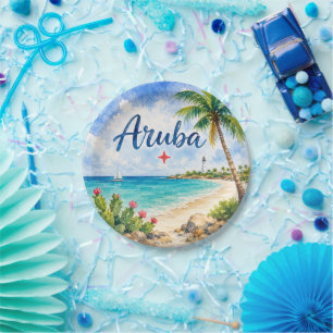 Assiettes En Carton Aruba île caraïbe néerlandaise souvenir de voyage 