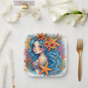 Assiettes En Carton Assemblée de sirène Anniversaire ou douche