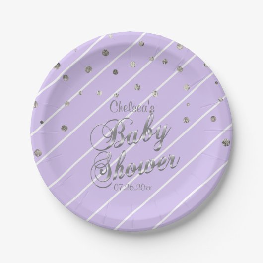 Assiettes En Carton Assez pourpre et argenté - baby shower (Devant)