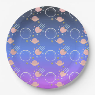 Assiettes En Carton Astéroïde Lune Rose Soleil Galaxie Anniversaire