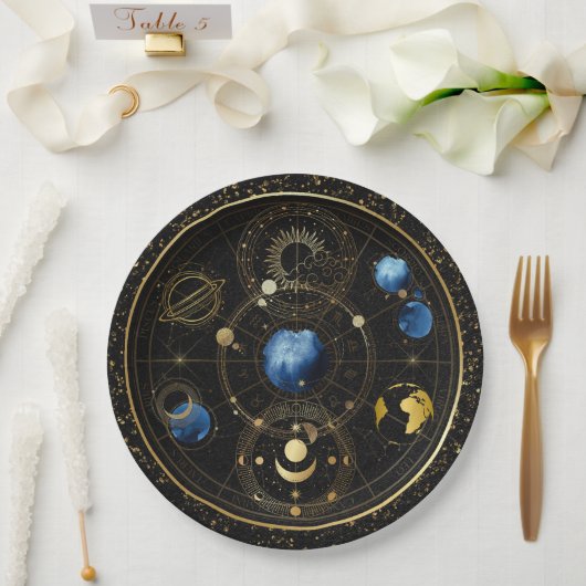 Assiettes En Carton Astrologie céleste en velours noir (Mariage)