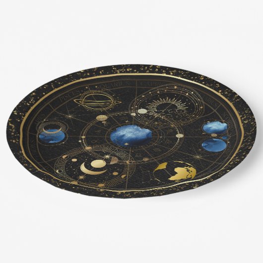 Assiettes En Carton Astrologie céleste en velours noir (Angle)