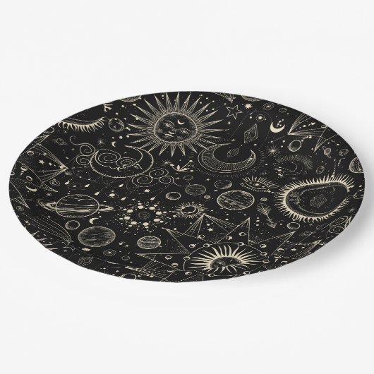 Assiettes En Carton astrologie magique tarot boho motif céleste (Angle)