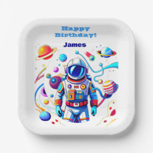 Assiettes En Carton Astronaut coloré et Univers en couleurs vives