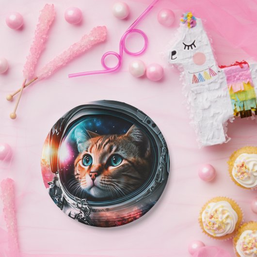Assiettes En Carton Astronaut de chat spatial drôle Kitty Galaxy Unive (Fête)