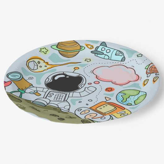 Assiettes En Carton Astronaut Espace Extérieur Anniversaire Thème (Angle)